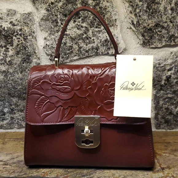 Patricia Nash Deep Red Embossed Leather Satchel - Picture 1 of 16